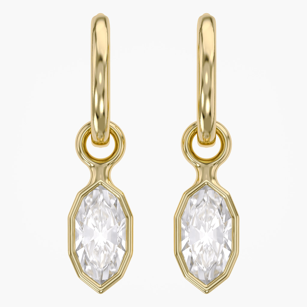 2.15 CTW Bezel Marquise Lab Diamond Diamond Huggie Hoop Earrings