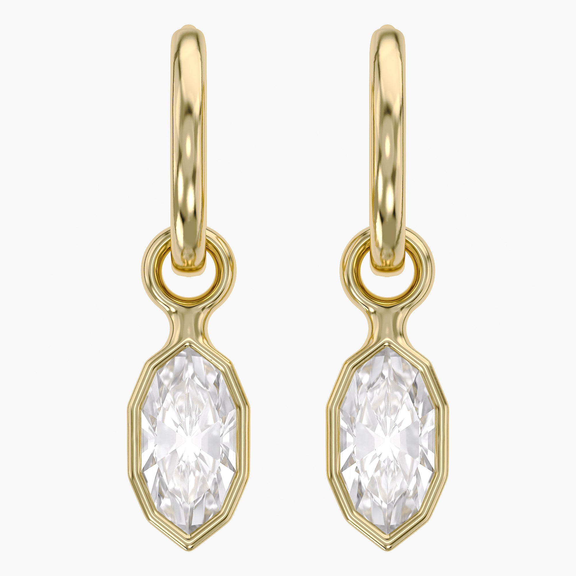 2.15 CTW Bezel Marquise Lab Diamond Diamond Huggie Hoop Earrings