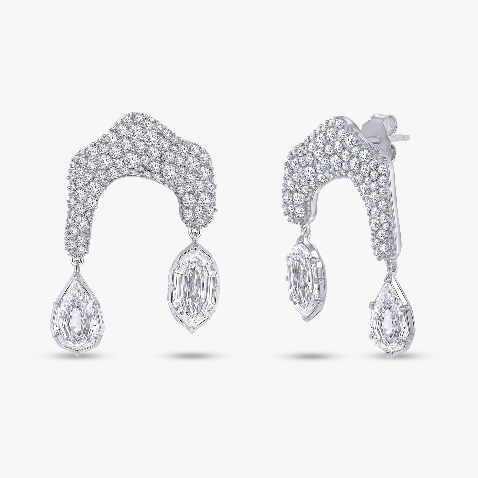 5.60 Carat Marquise and Round Cut Lab Grown Statement Drop Diamond Earrings
