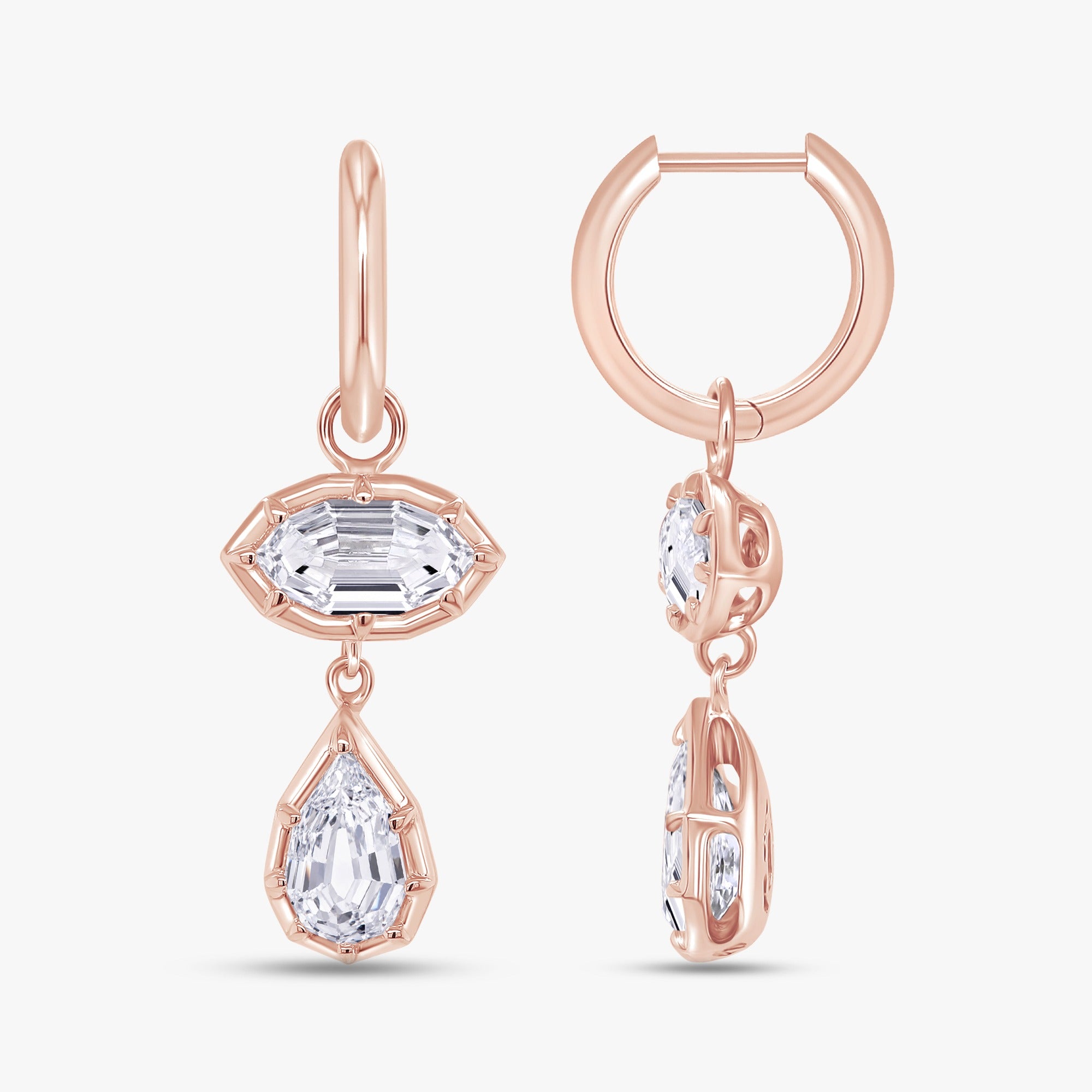 4.20 Carat Marquise and Pear Shape Lab Grown Diamond Drop Hoop Earrings