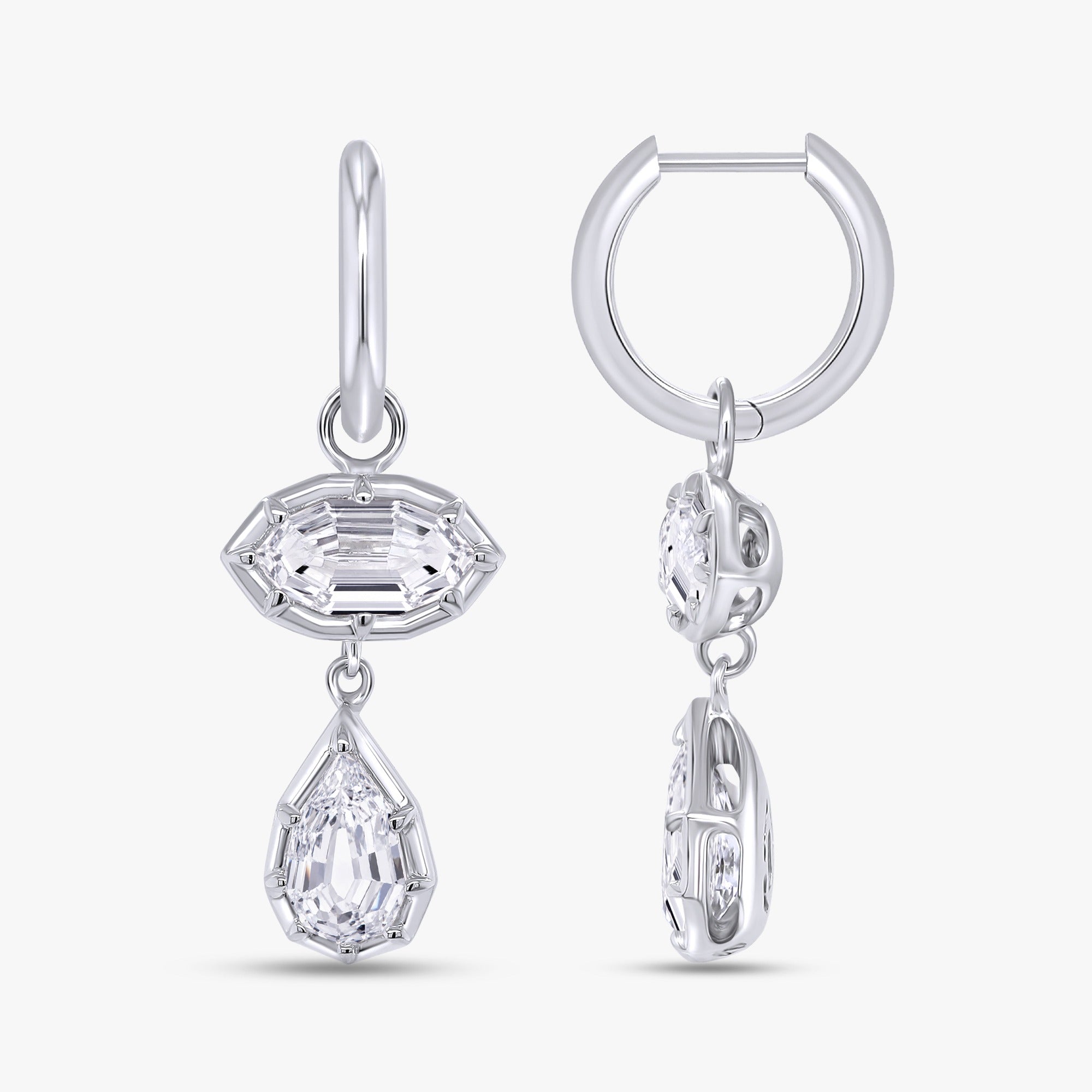 4.20 Carat Marquise and Pear Shape Lab Grown Diamond Drop Hoop Earrings