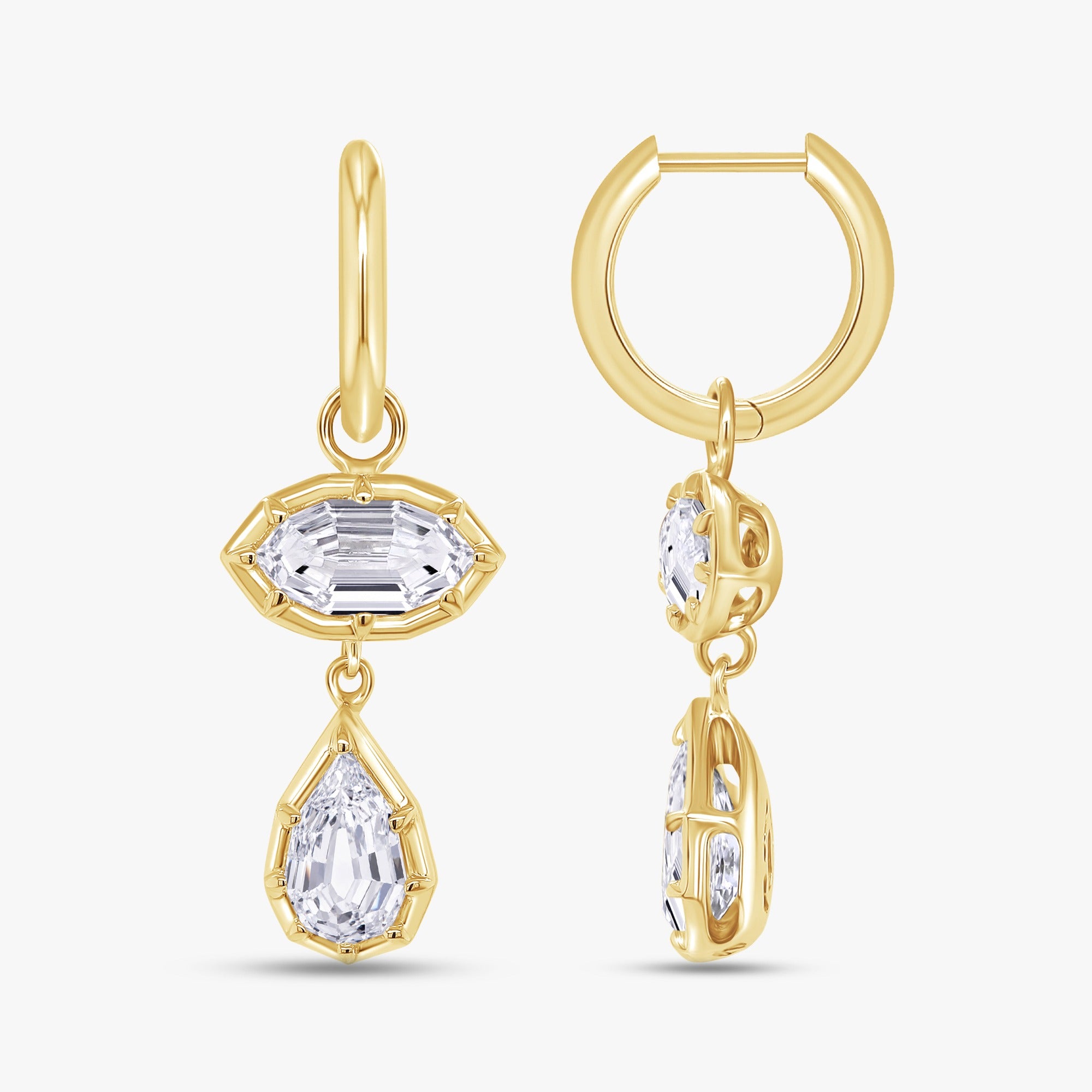 4.20 Carat Marquise and Pear Shape Lab Grown Diamond Drop Hoop Earrings