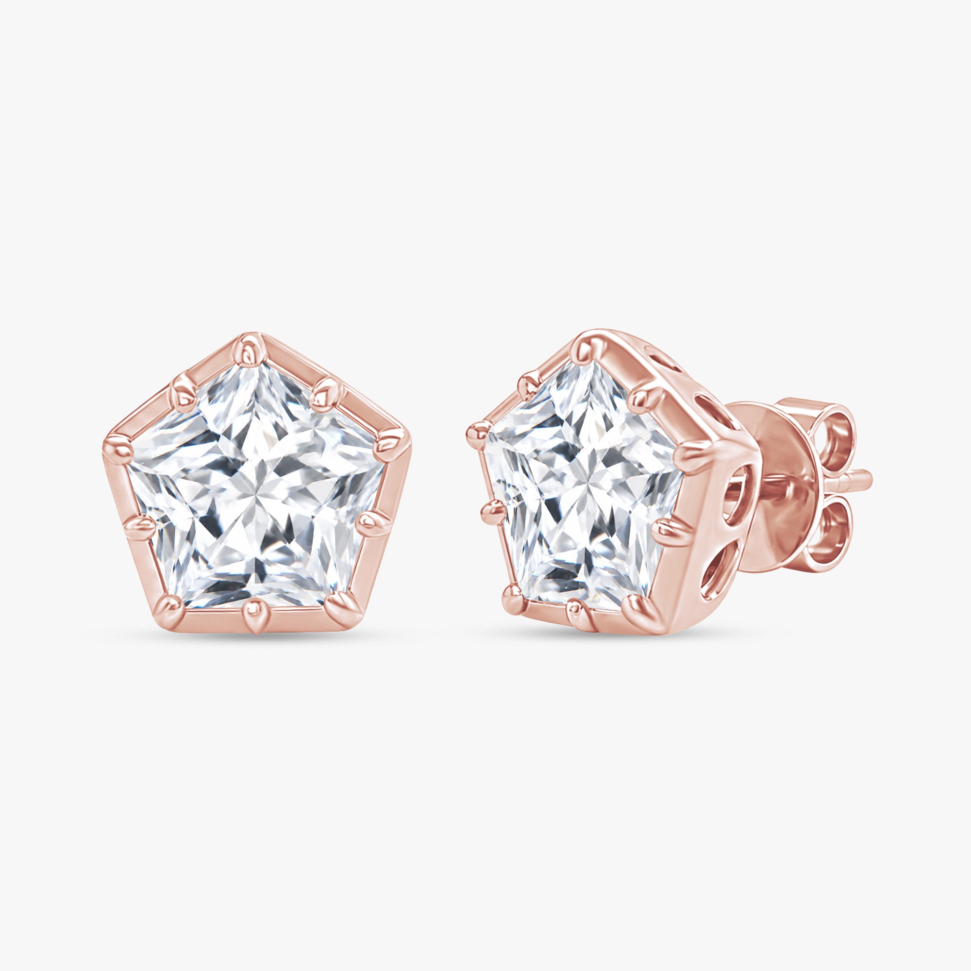 5.20 Carat Pentagon Cut Lab Grown Diamond Solitaire Stud Earrings