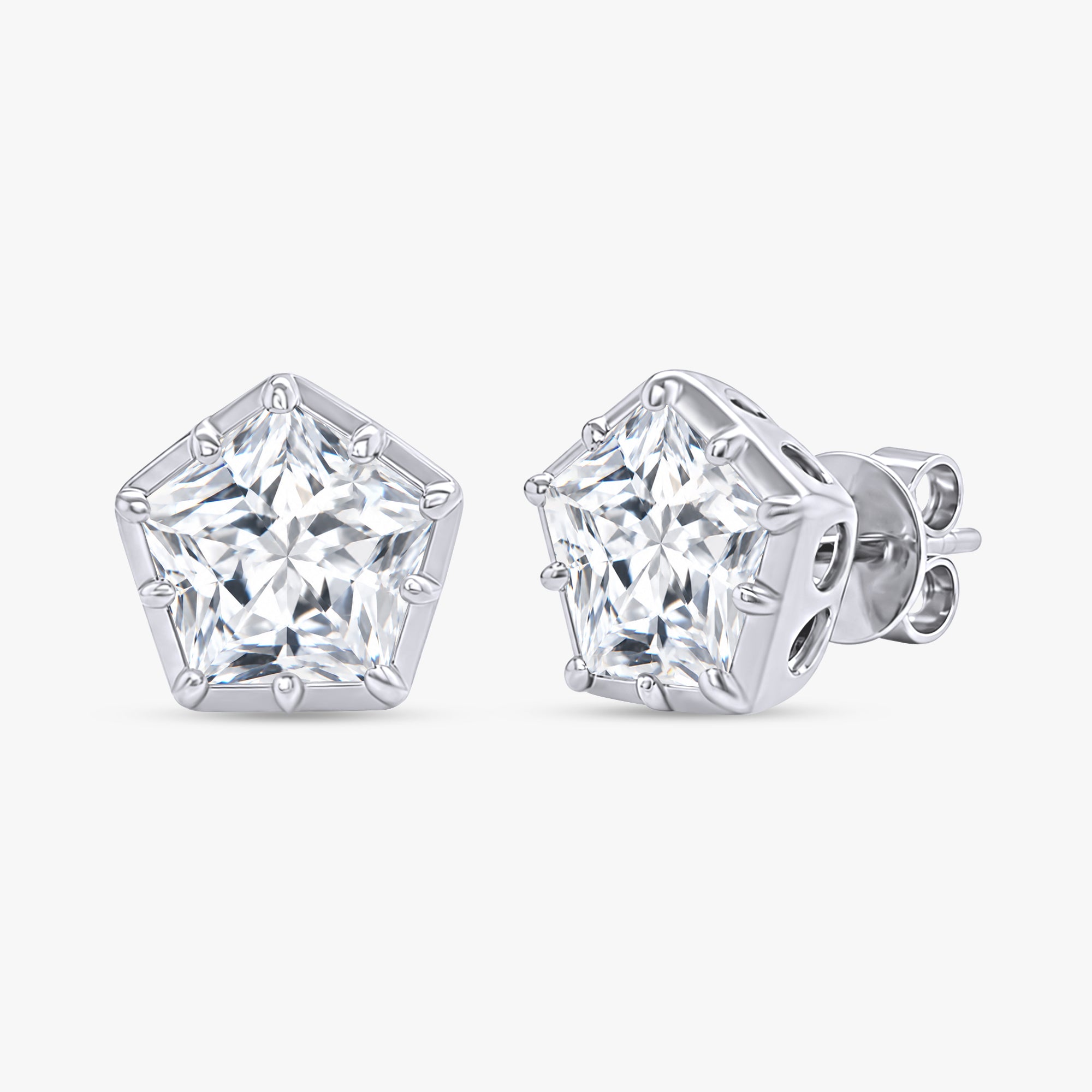 5.20 Carat Pentagon Cut Lab Grown Diamond Solitaire Stud Earrings