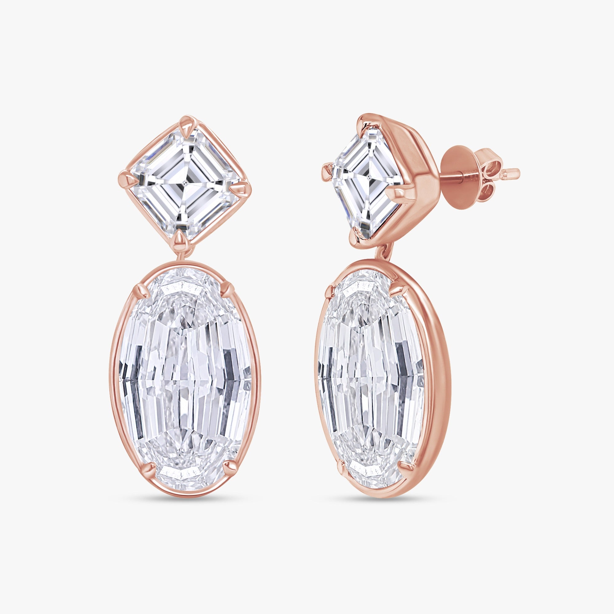 14.35 Carat Asscher and Oval Cut Lab Grown Diamond Drop Earrings