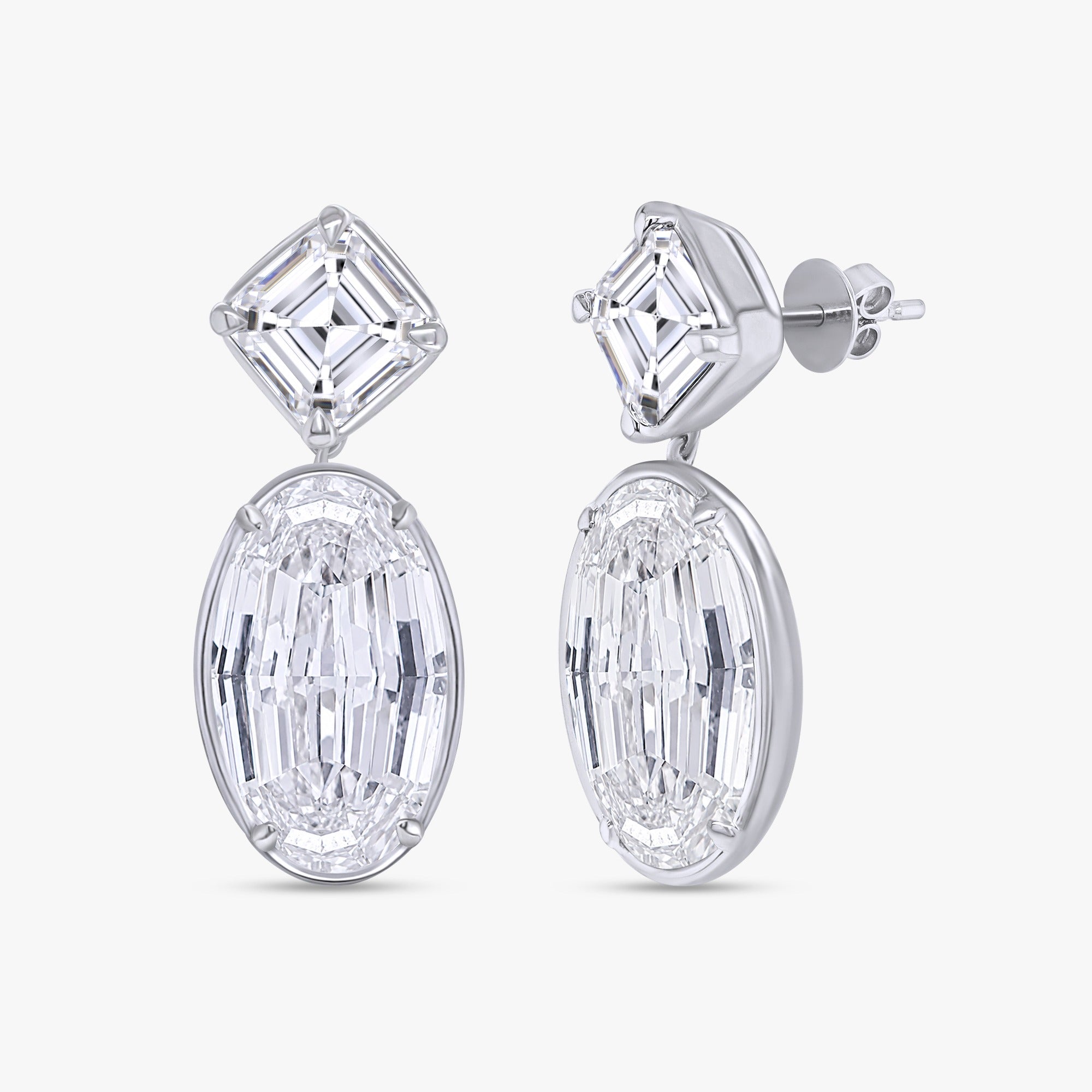 14.35 Carat Asscher and Oval Cut Lab Grown Diamond Drop Earrings