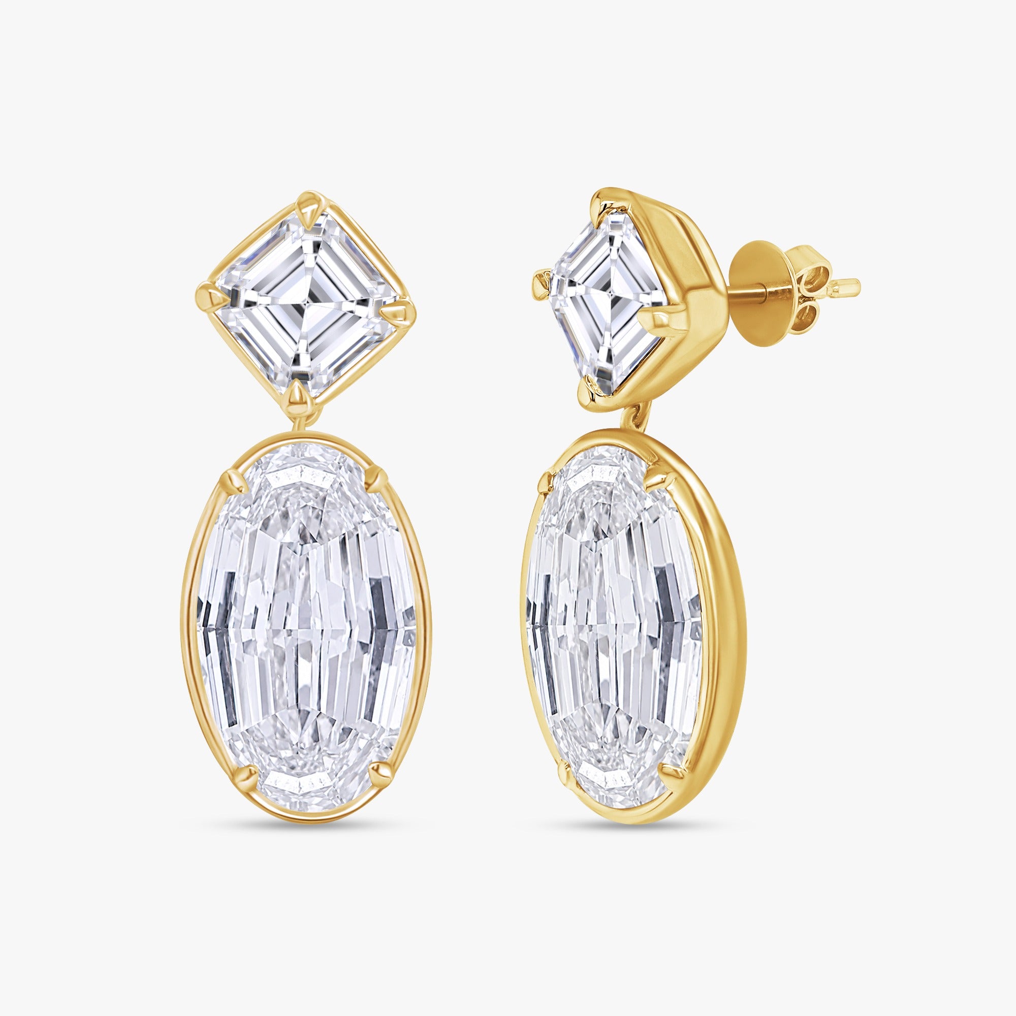14.35 Carat Asscher and Oval Cut Lab Grown Diamond Drop Earrings
