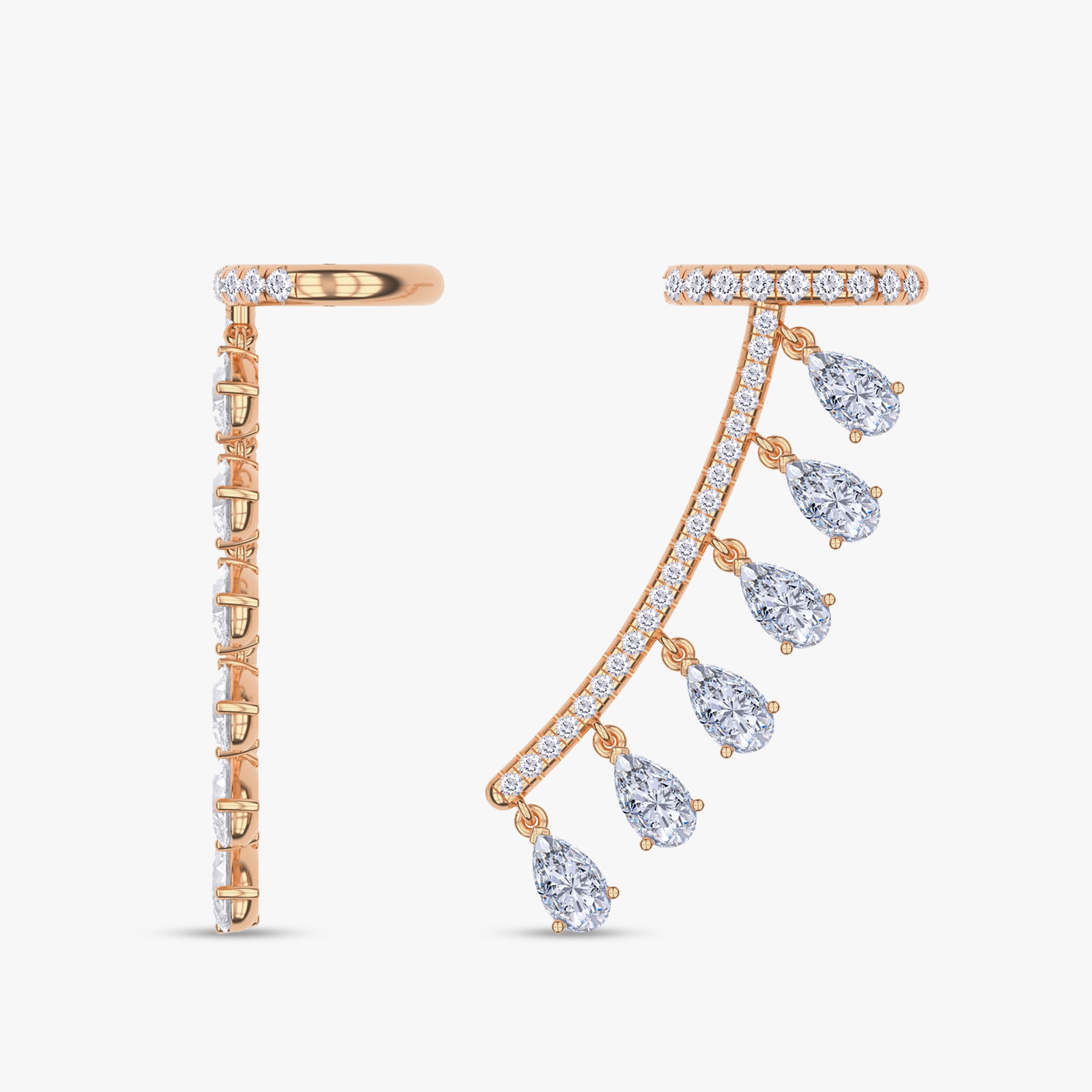 1.99 Carat Round Brilliant & Pear Cut Lab Grown Diamond Ear Cuffs
