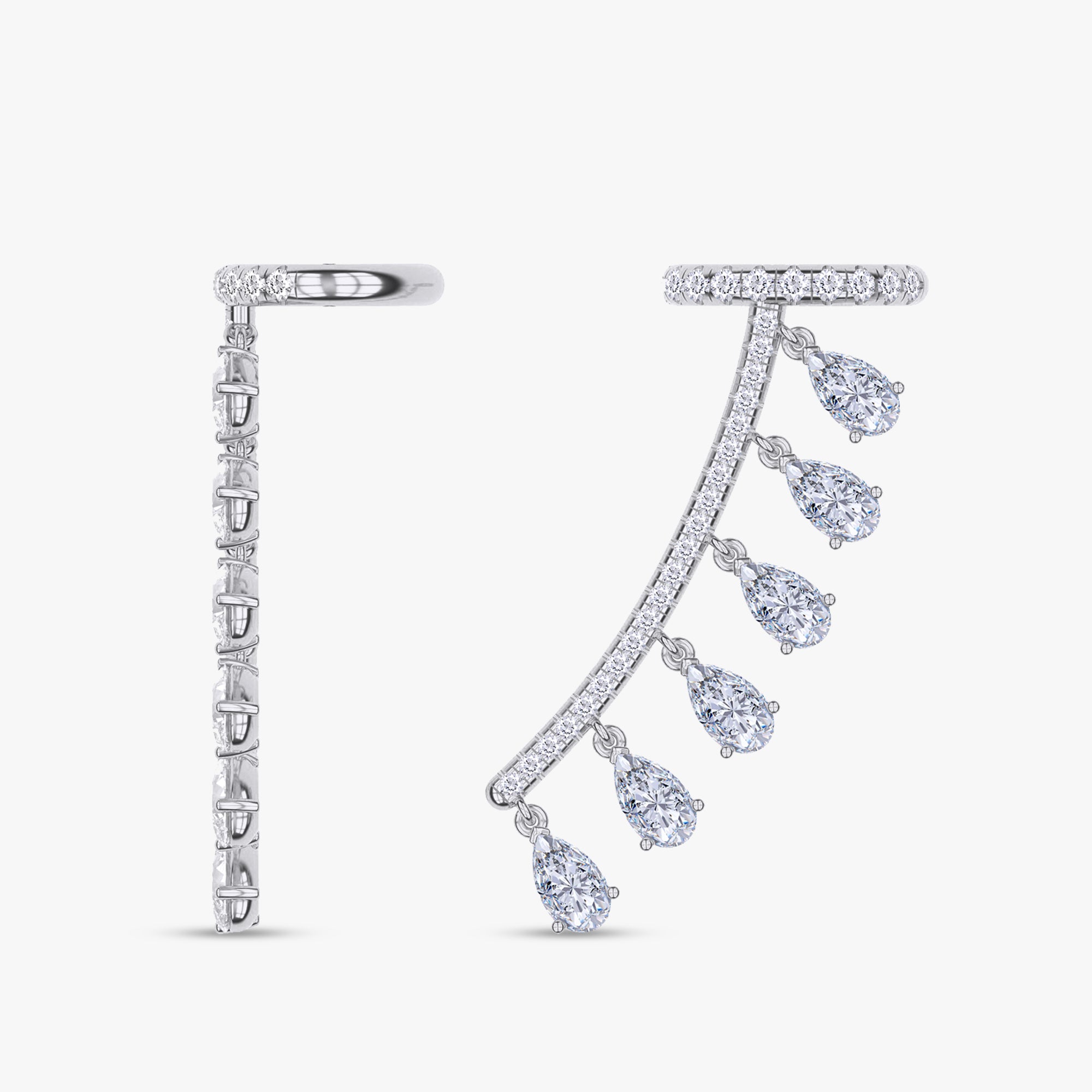 1.99 Carat Round Brilliant & Pear Cut Lab Grown Diamond Ear Cuffs