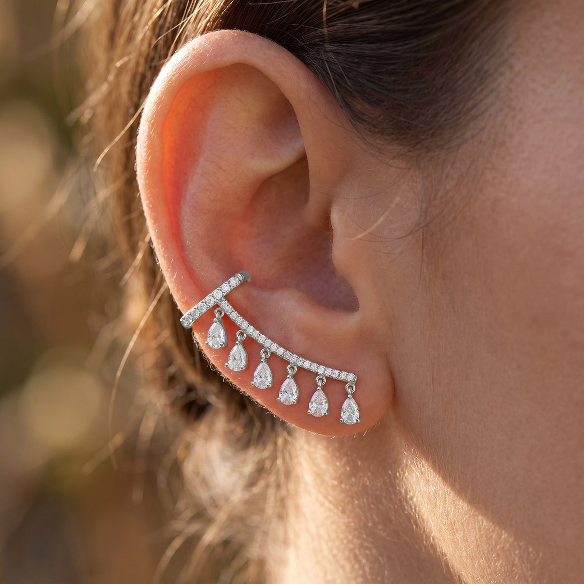 1.99 Carat Round Brilliant & Pear Cut Lab Grown Diamond Ear Cuffs