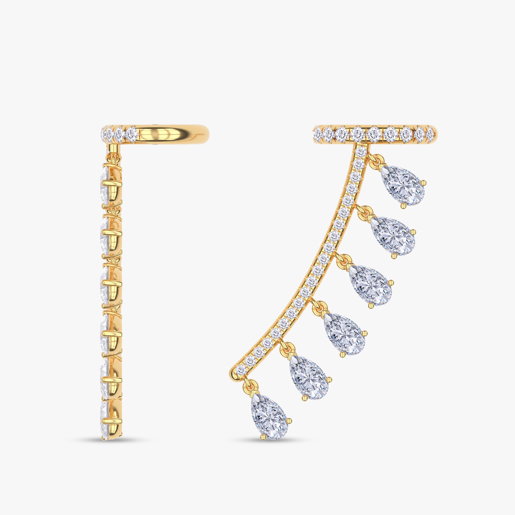 1.99 Carat Round Brilliant & Pear Cut Lab Grown Diamond Ear Cuffs