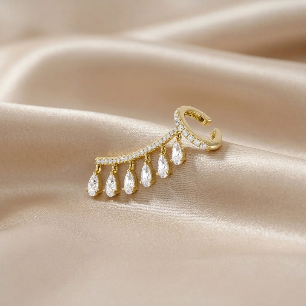 1.99 Carat Round Brilliant & Pear Cut Lab Grown Diamond Ear Cuffs
