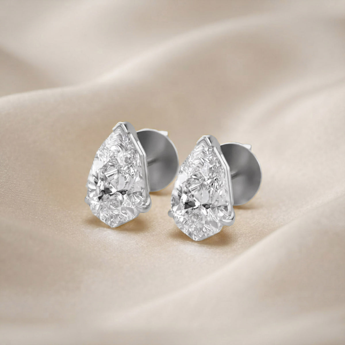 1.85 TCW  Pear Shape Lab Grown Diamond Solitaire Stud Earrings