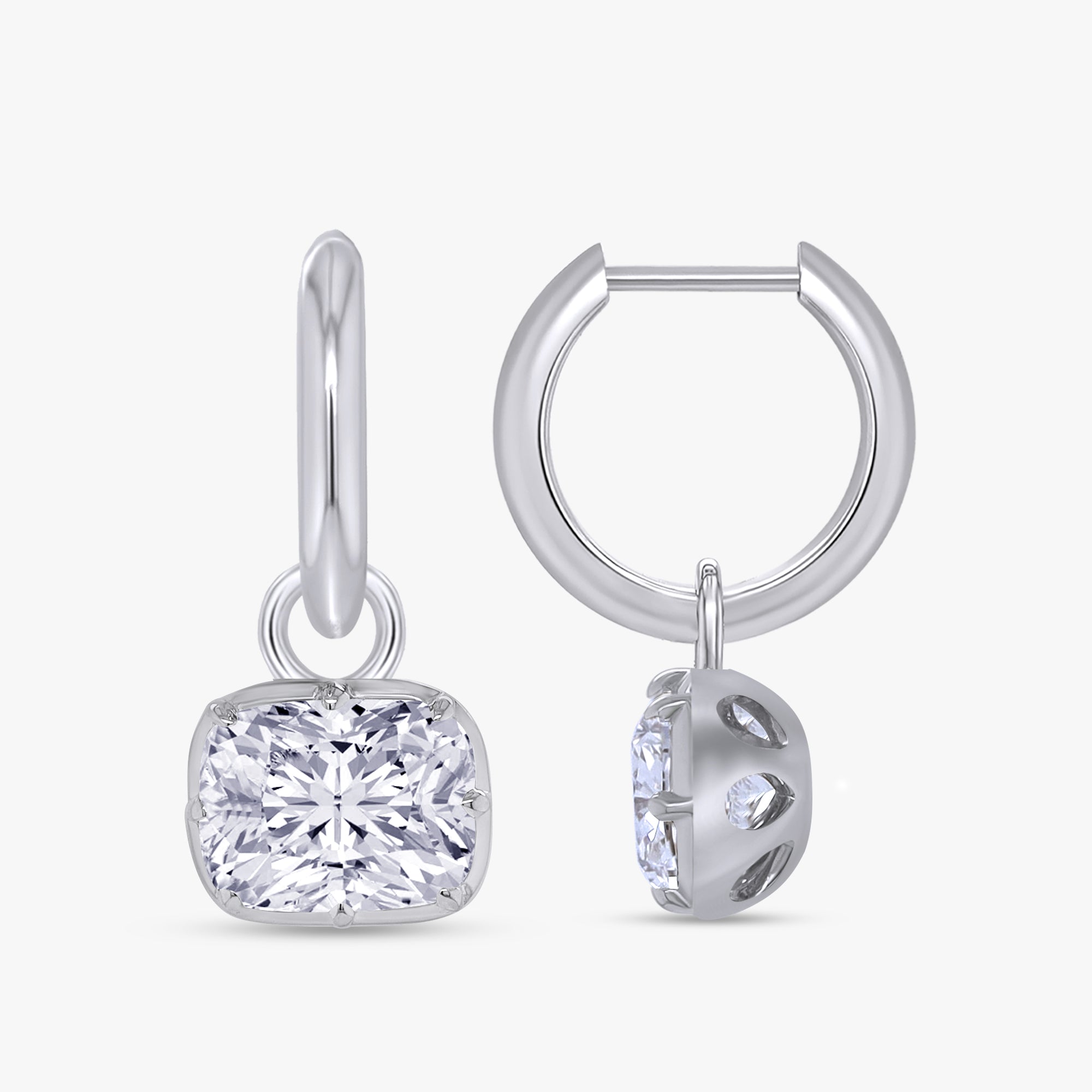 3.90 Carat Cushion Cut Lab Grown Diamond Solitaire Hoop Earrings