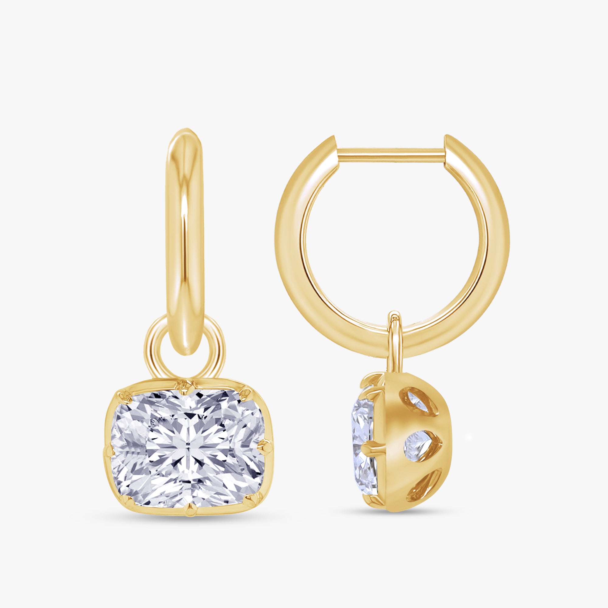 3.90 Carat Cushion Cut Lab Grown Diamond Solitaire Hoop Earrings