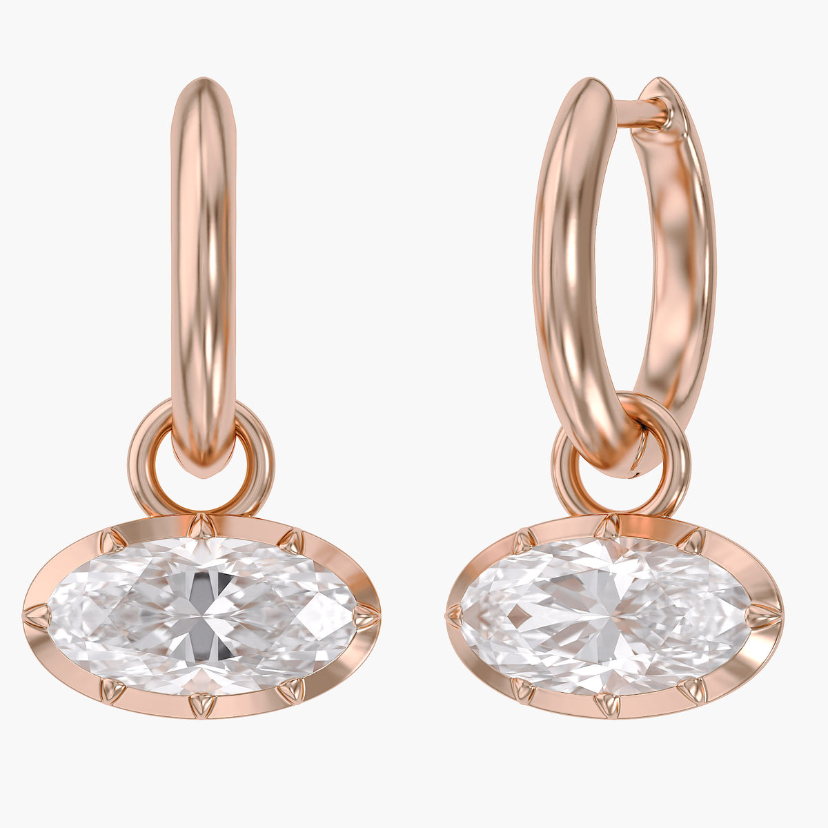 2.10 CTW Elongated Oval Cut Lab Grown Diamond Hoop Earrings
