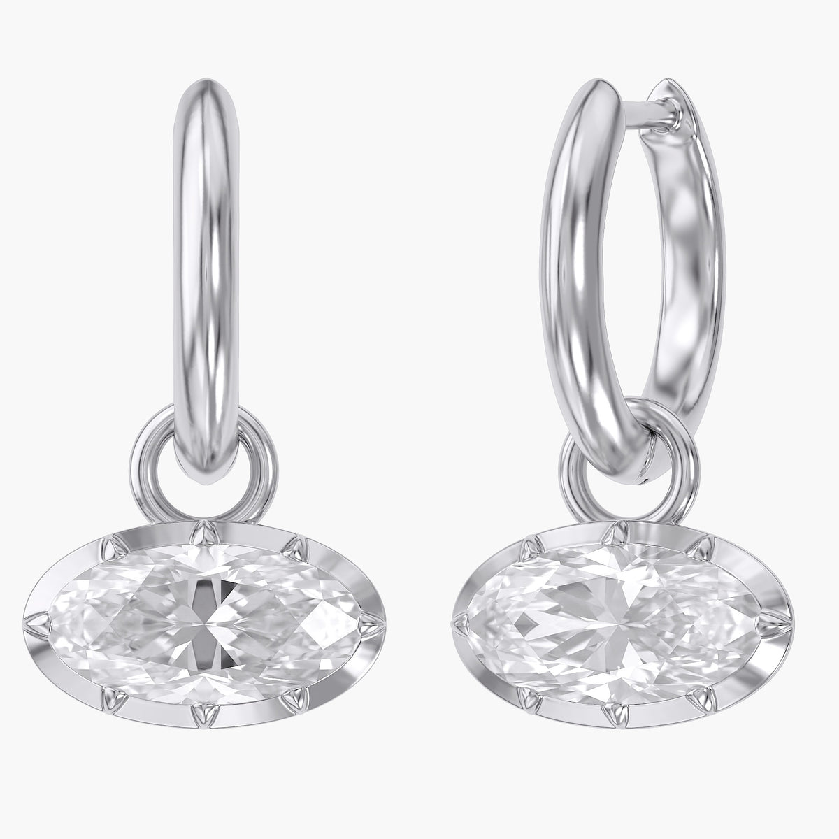 2.10 CTW Elongated Oval Cut Lab Grown Diamond Hoop Earrings
