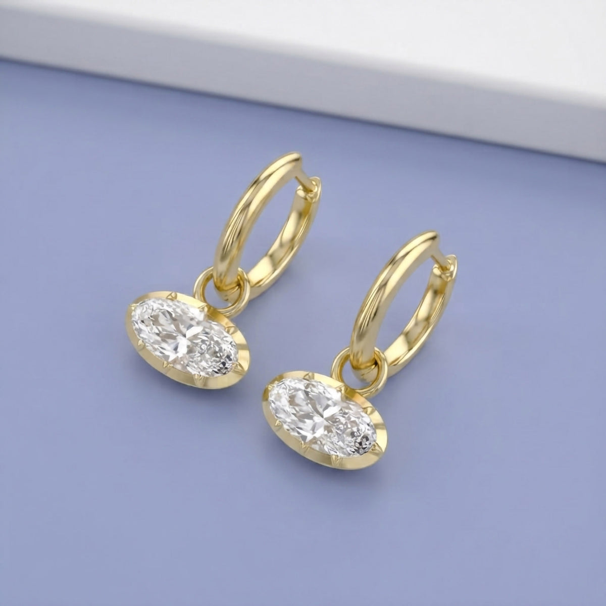 2.10 CTW Elongated Oval Cut Lab Grown Diamond Hoop Earrings