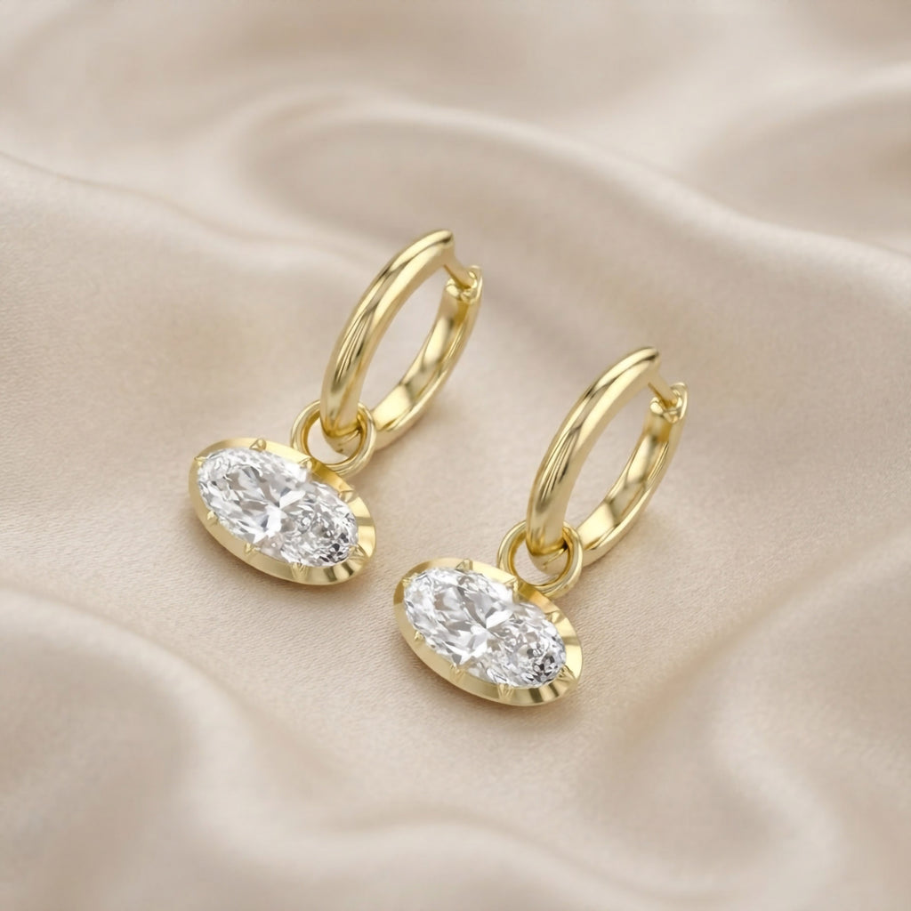 2.10 CTW Elongated Oval Cut Lab Grown Diamond Hoop Earrings
