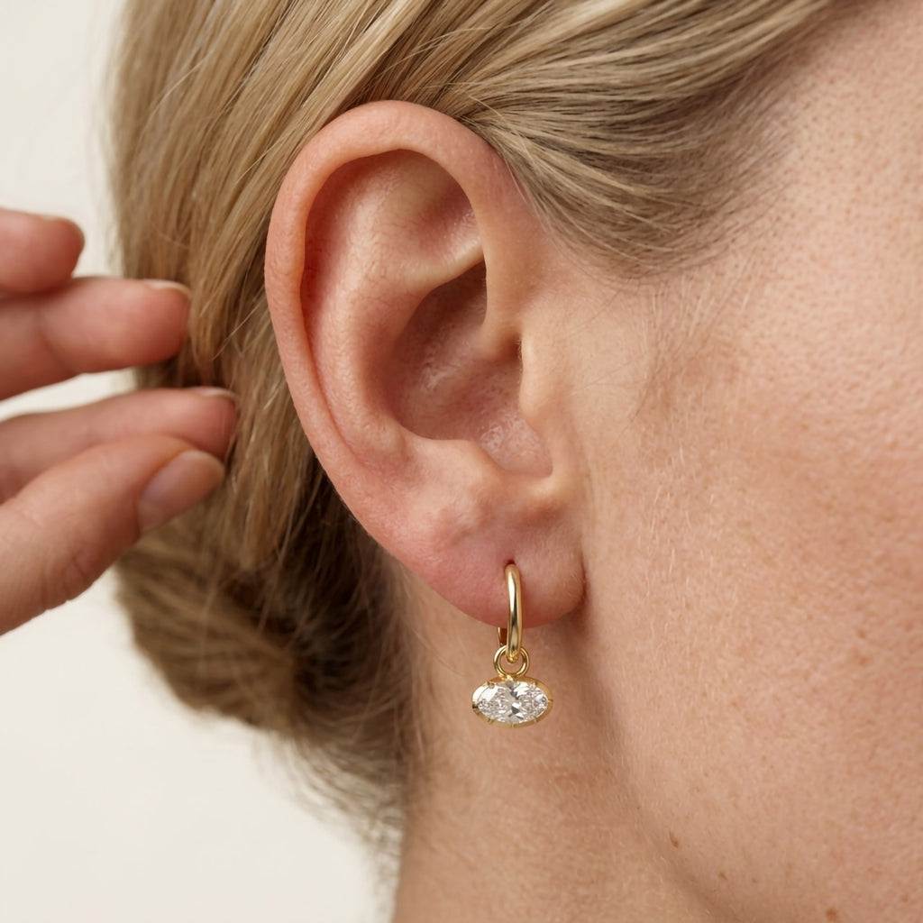 2.10 CTW Elongated Oval Cut Lab Grown Diamond Hoop Earrings