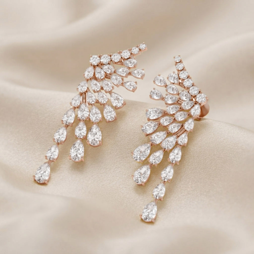 4.30 Ctw Pear and Round Lab Grown Diamond Ear Climbers Stud Earrings