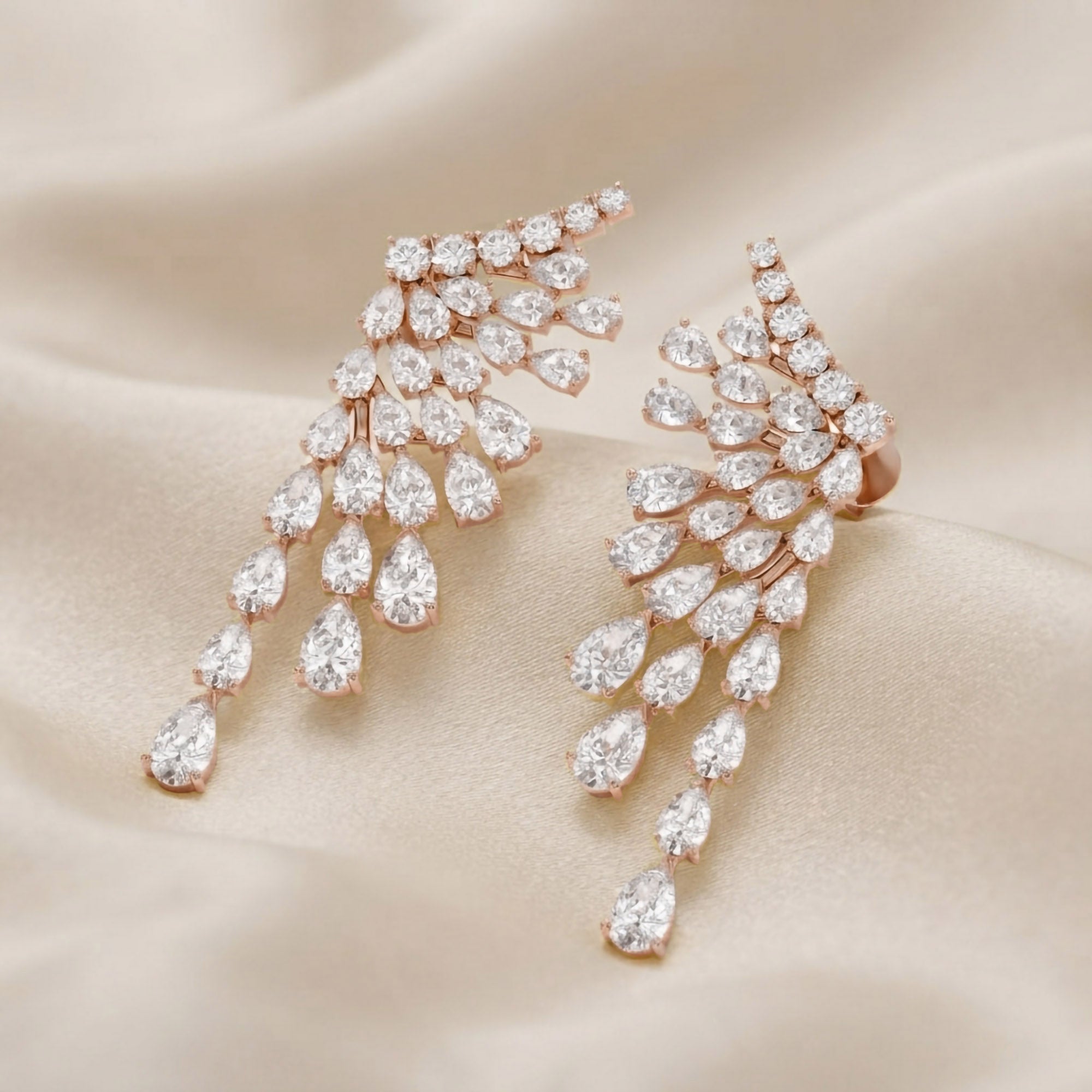 4.30 Ctw Pear and Round Lab Grown Diamond Ear Climbers Stud Earrings