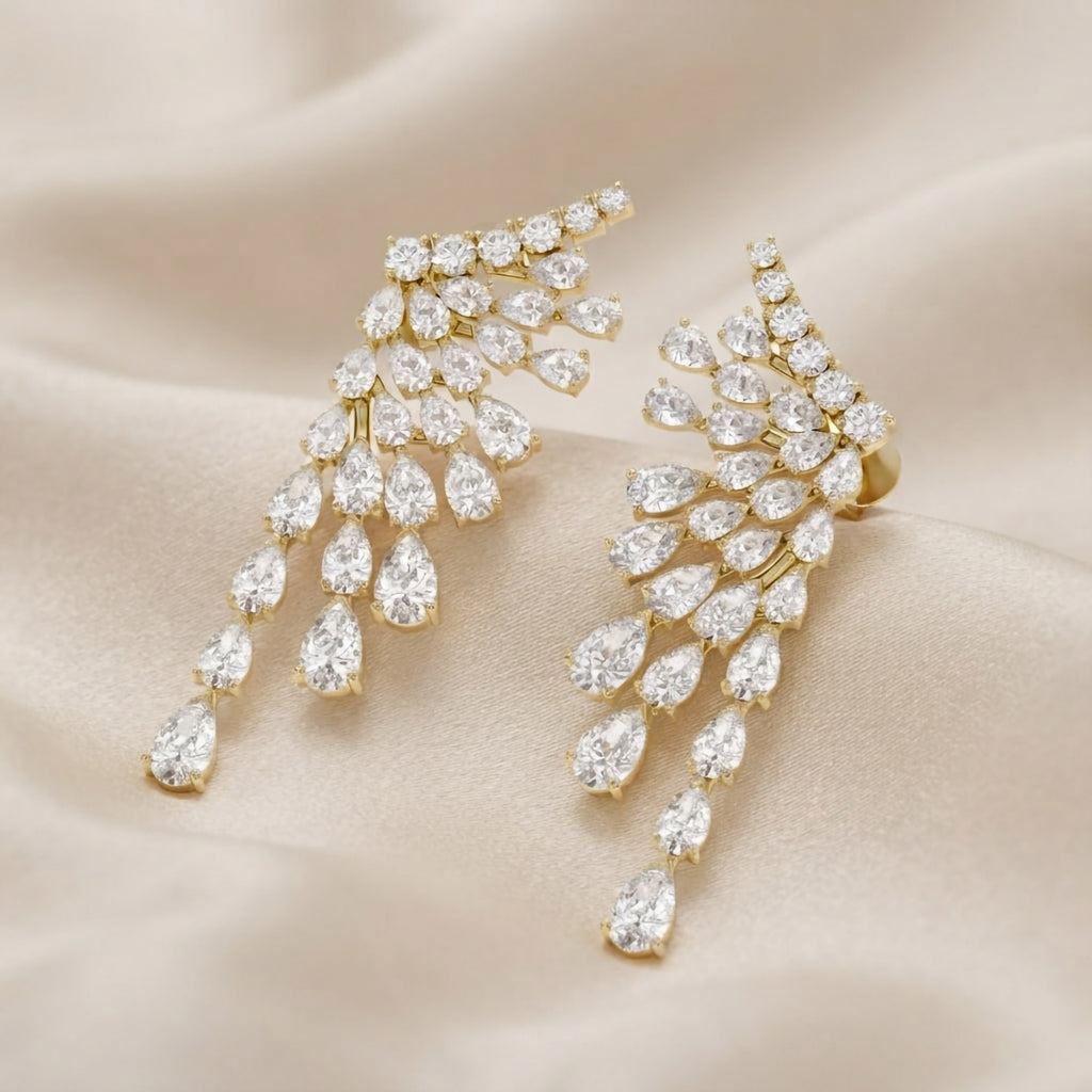 4.30 Ctw Pear and Round Lab Grown Diamond Ear Climbers Stud Earrings