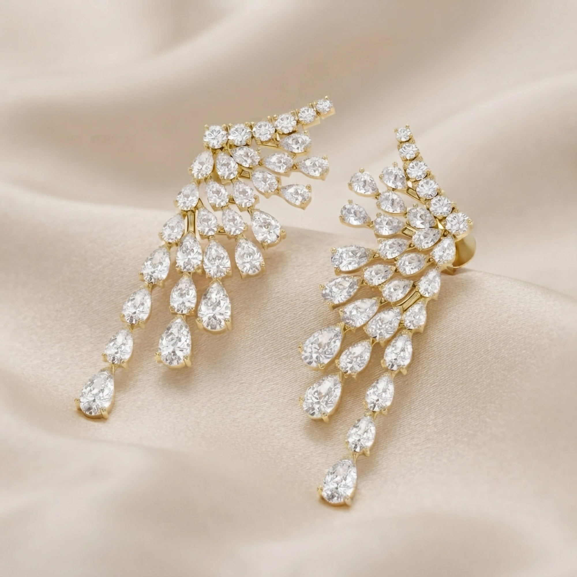 4.30 Ctw Pear and Round Lab Grown Diamond Ear Climbers Stud Earrings