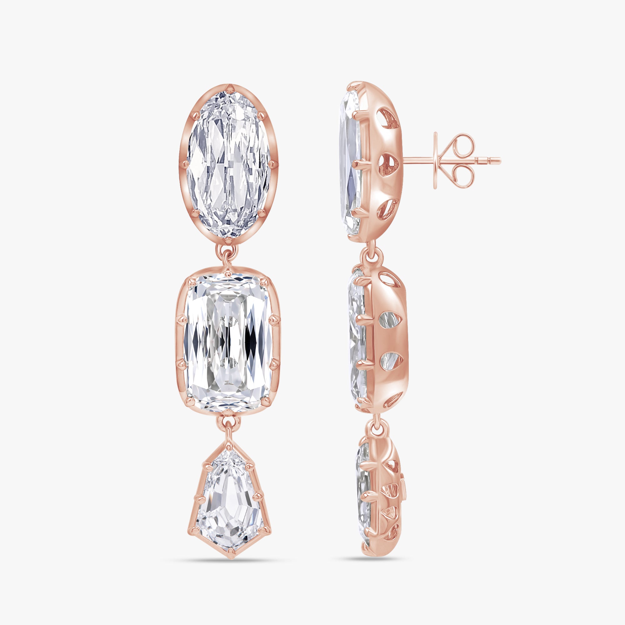 27.50 CTW Multishape Lab Grown Diamond Dangle Drop Stud Earrings