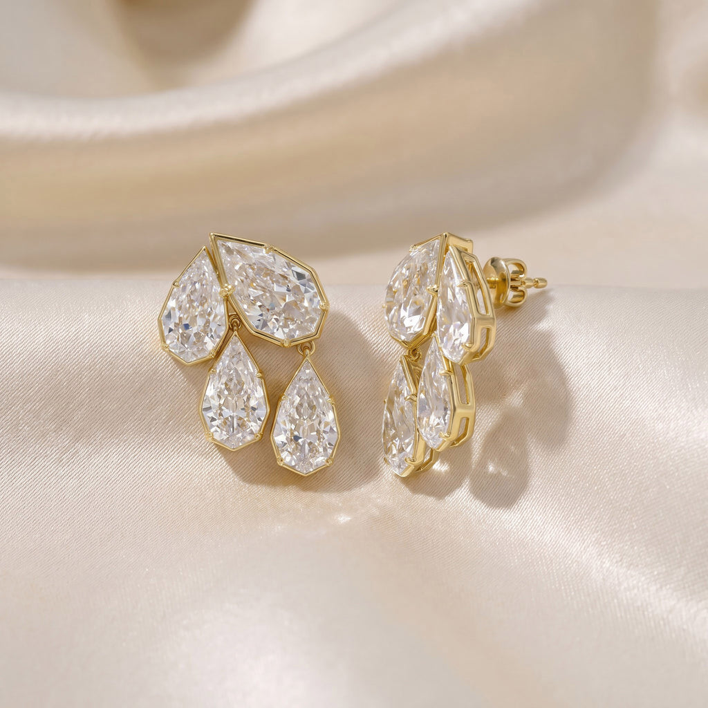 9.70 CTW Pear Shape Lab Grown Diamond Petal Drop Earrings