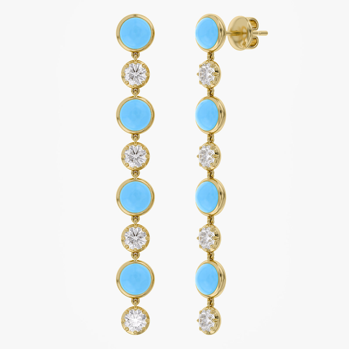 5.52 CTW Round Turquoise Lab Grown Diamond Linear Earrings