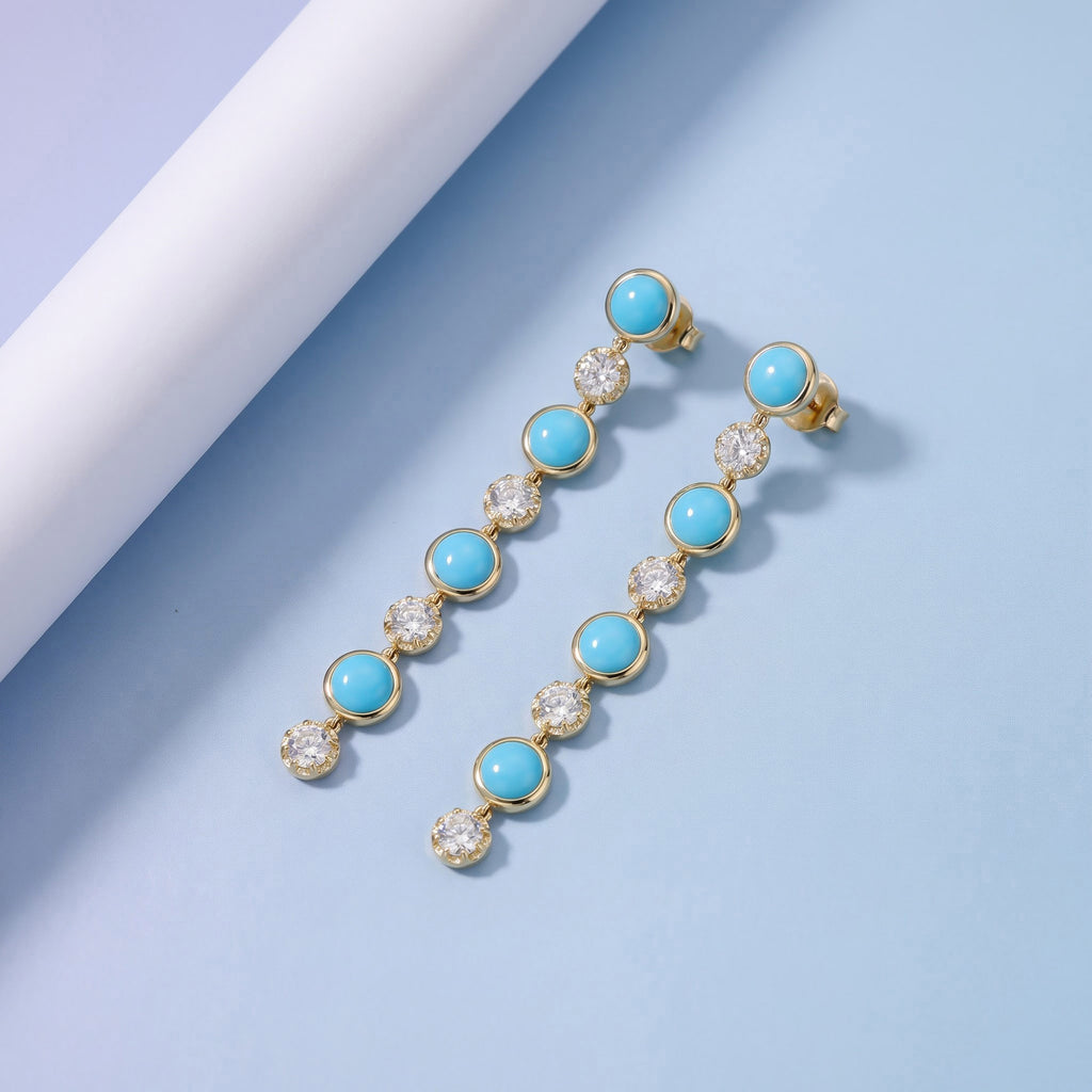 5.52 CTW Round Turquoise Lab Grown Diamond Linear Earrings