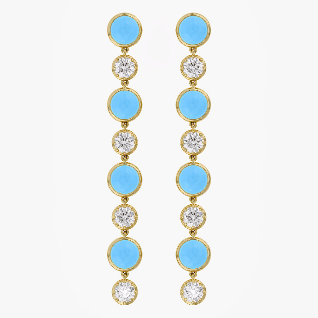 5.52 CTW Round Turquoise Lab Grown Diamond Linear Earrings