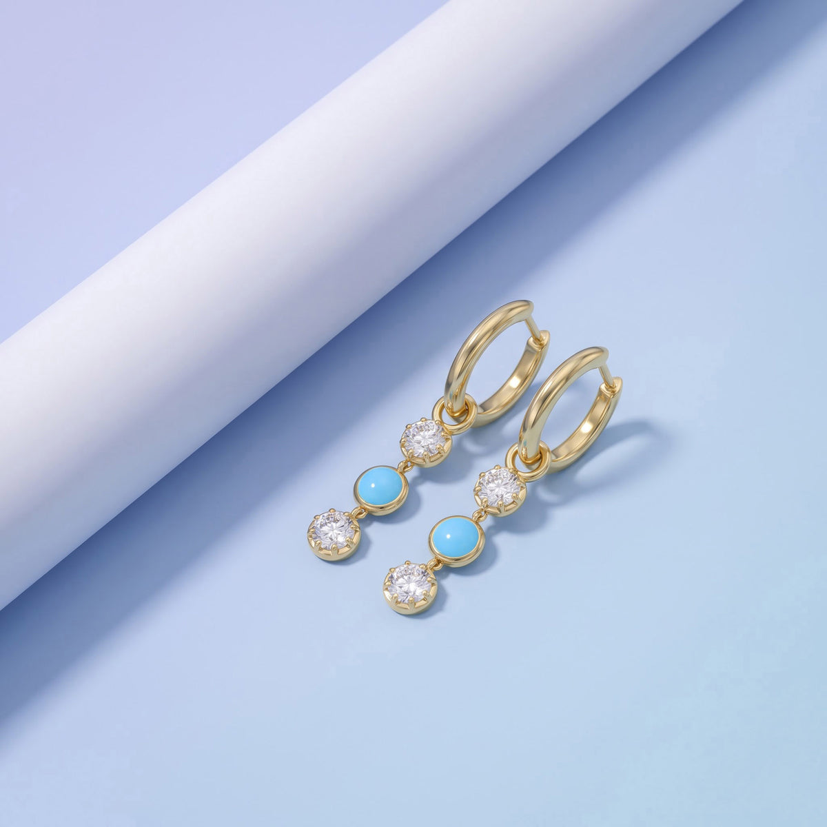 1.38 CTW Round Turquoise Lab Grown Diamond Linear Earrings