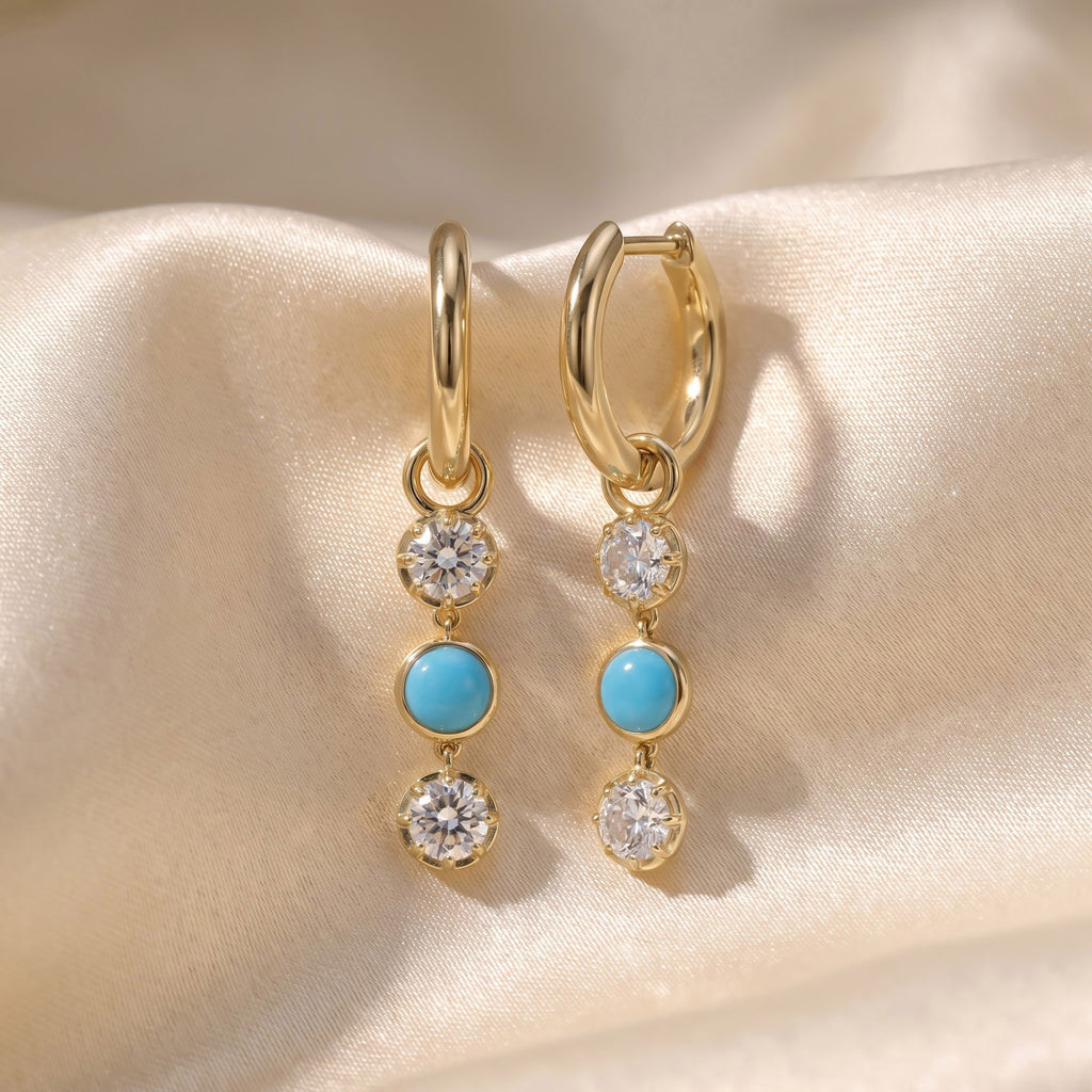1.38 CTW Round Turquoise Lab Grown Diamond Linear Earrings