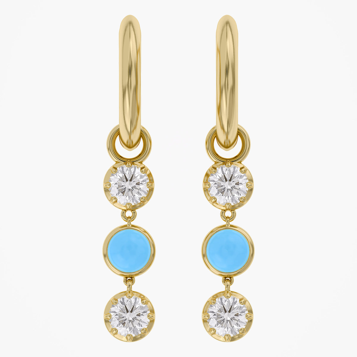 1.38 CTW Round Turquoise Lab Grown Diamond Linear Earrings