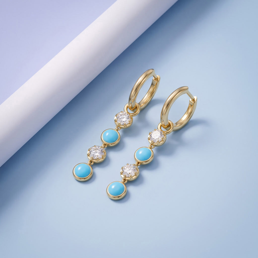 1.84 CTW Round Turquoise diamond linear Earrings