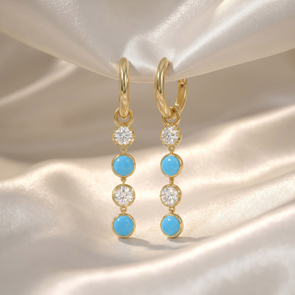 1.84 CTW Round Turquoise diamond linear Earrings