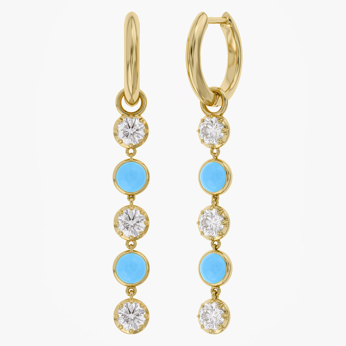 2.30 CTW Round Turquoise & White Lab Grown Diamond Linear Drop Earring