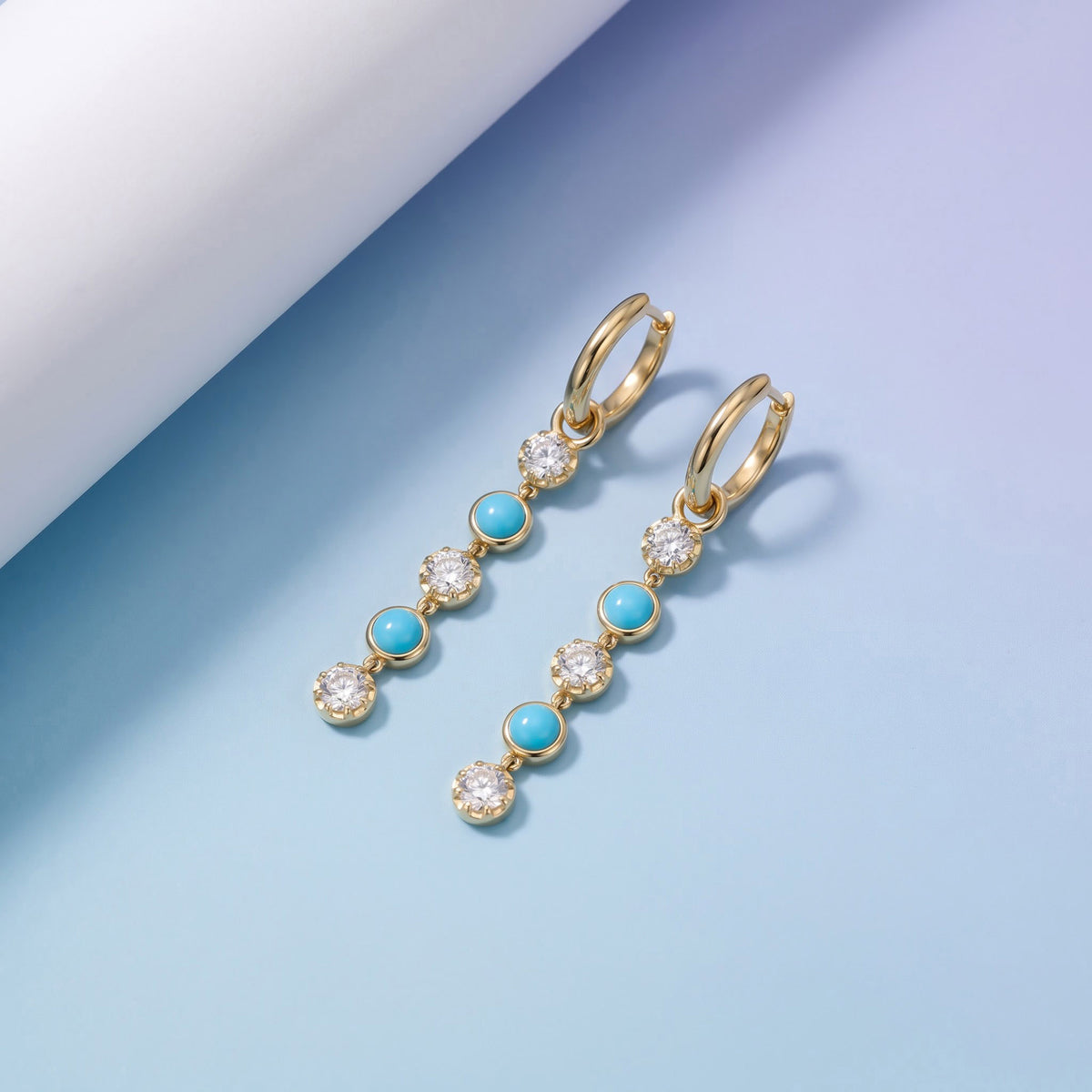 2.30 CTW Round Turquoise & White Lab Grown Diamond Linear Drop Earring