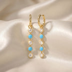 2.30 CTW Round Turquoise & White Lab Grown Diamond Linear Drop Earring