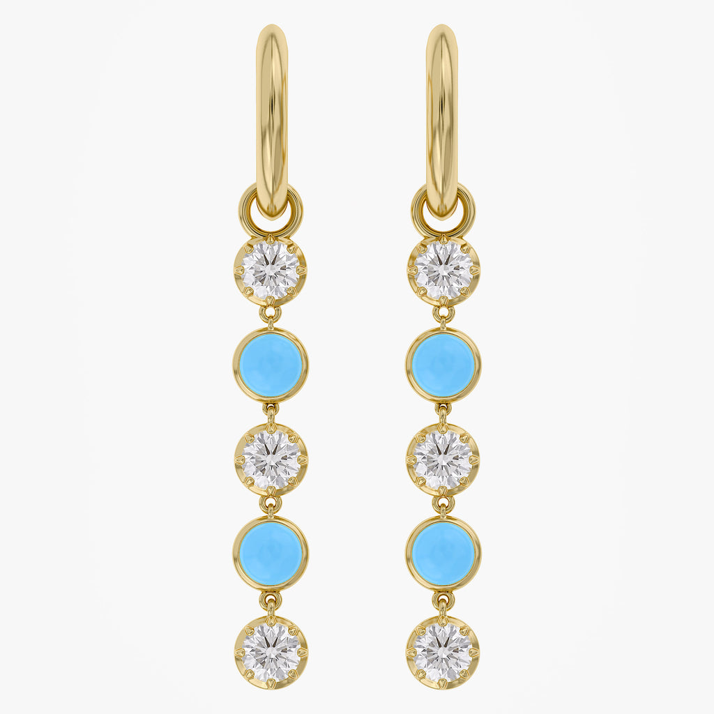 2.30 CTW Round Turquoise & White Lab Grown Diamond Linear Drop Earring