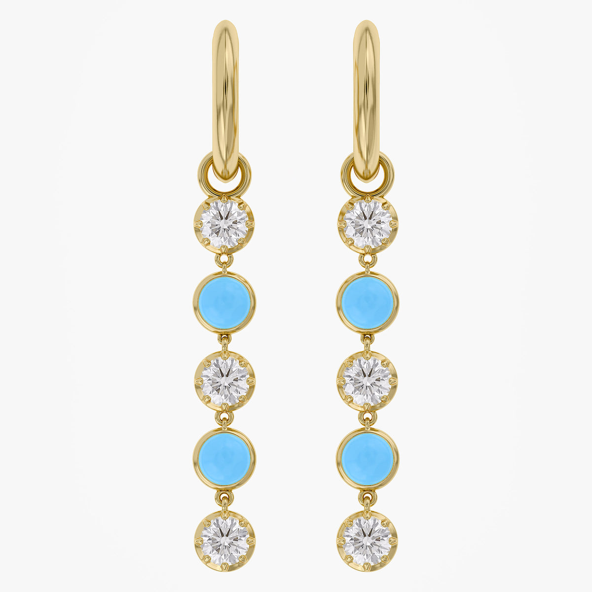 2.30 CTW Round Turquoise & White Lab Grown Diamond Linear Drop Earring