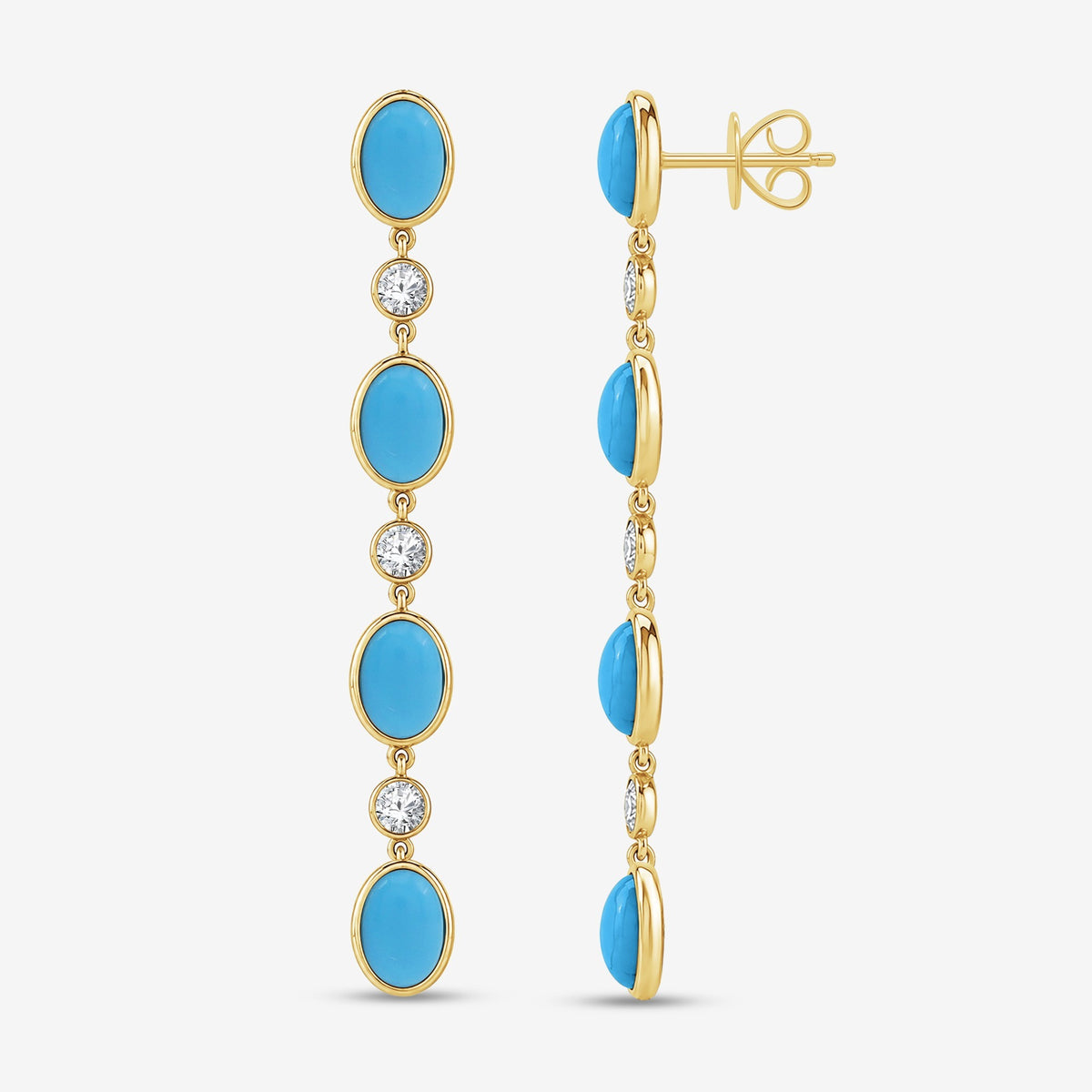 8.44 CTW Round & Oval Turquoise Lab Grown Diamond Linear Earrings