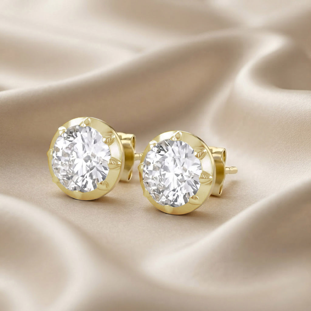 Lab Grown Georgian Style Stud Earrings