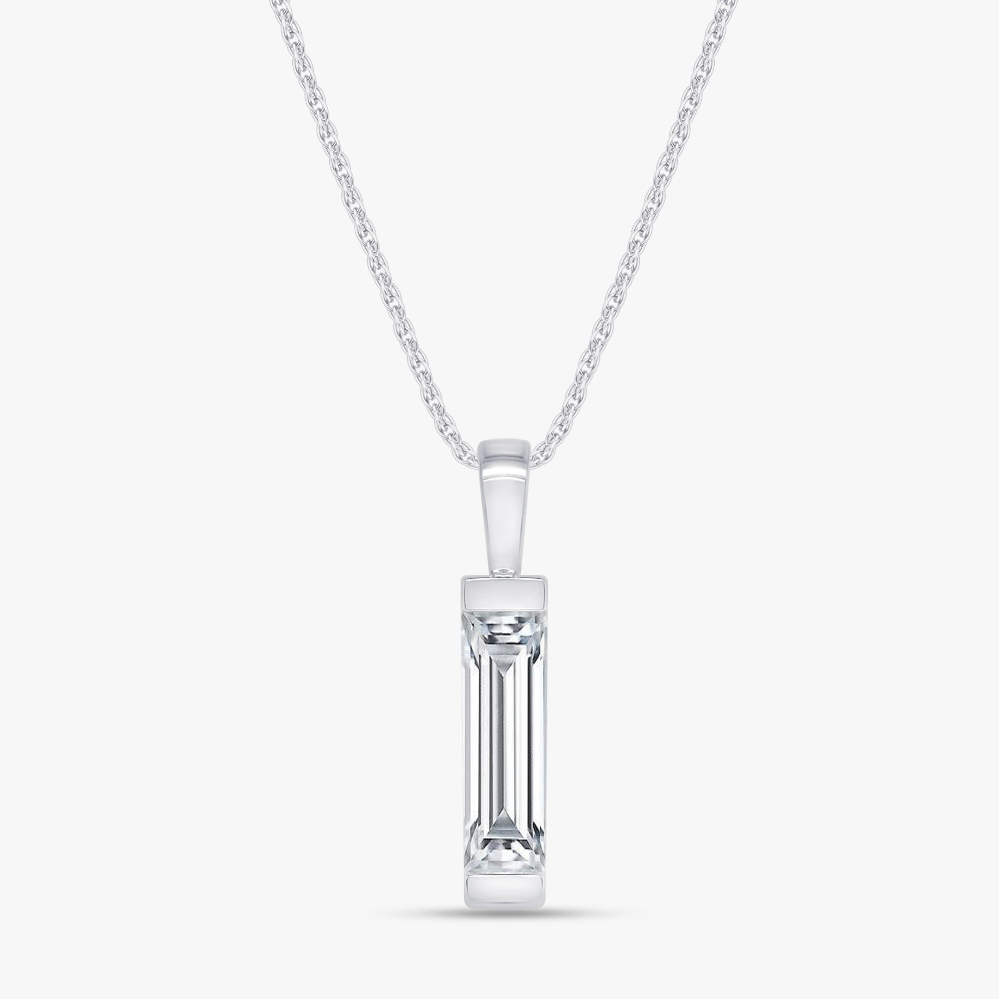 1.50 Carat Baguette Cut Lab Grown Diamond Solitaire Pendant Necklace