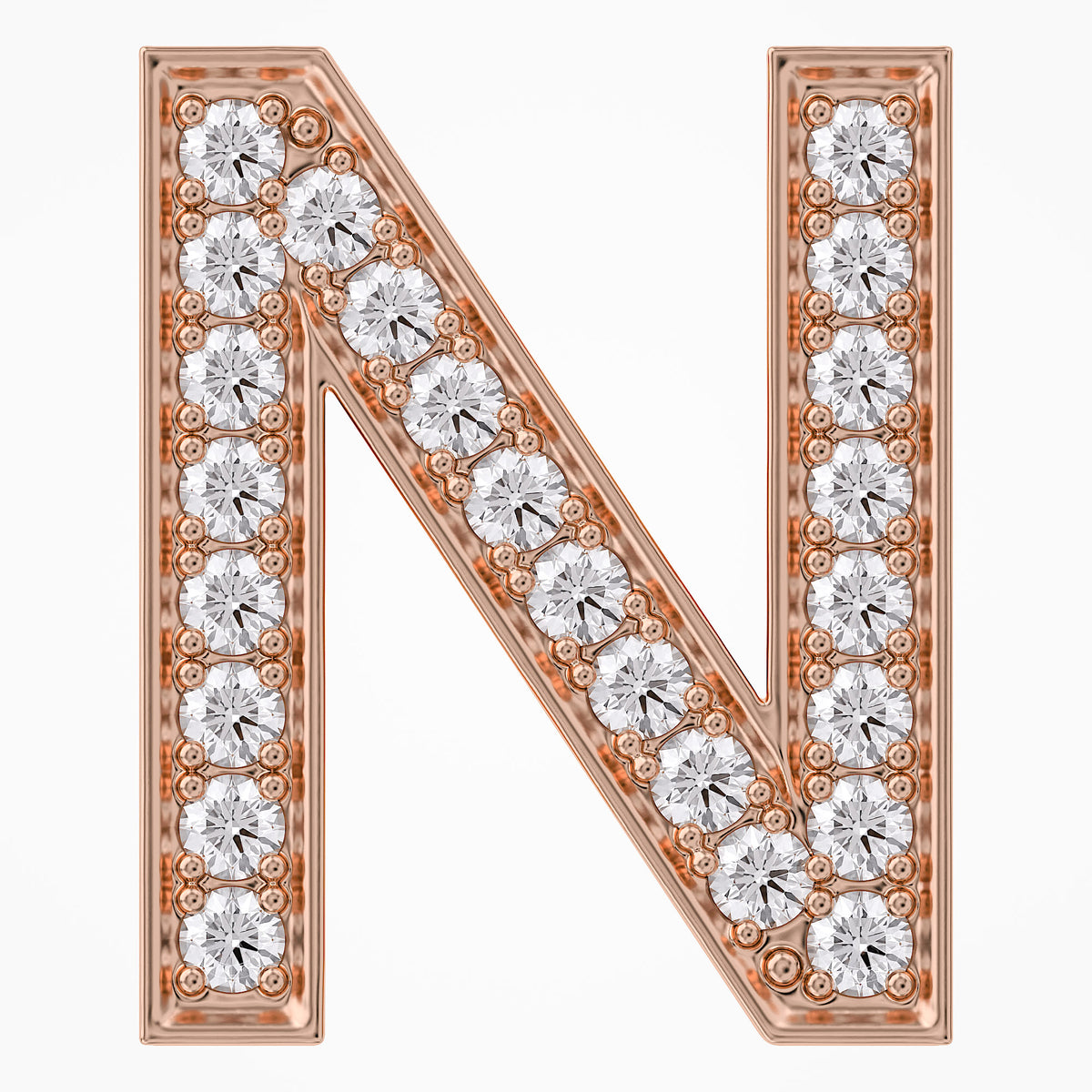 0.85 TCW  Round Cut Lab Grown Diamond "N" Letter Pendant