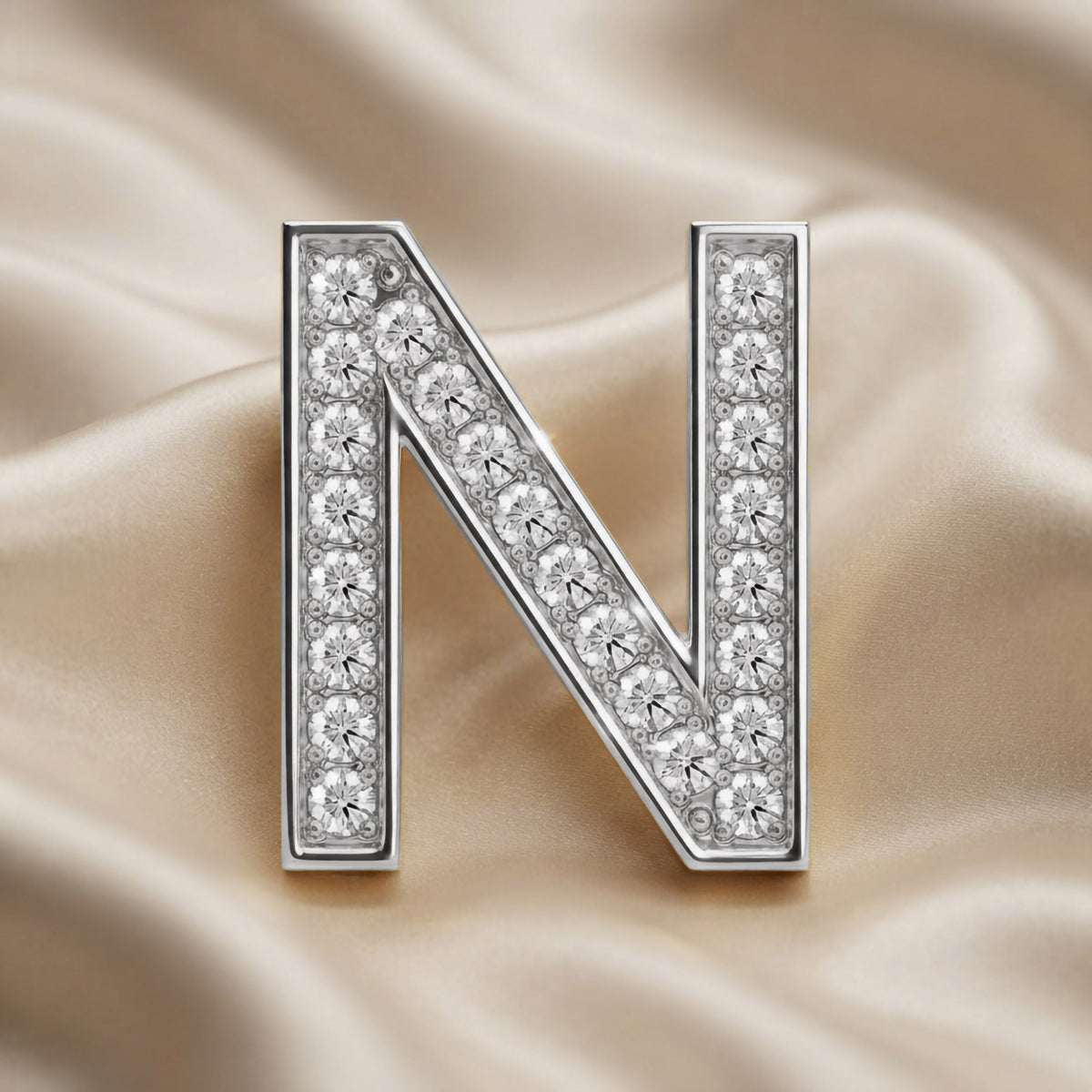 0.85 TCW  Round Cut Lab Grown Diamond "N" Letter Pendant
