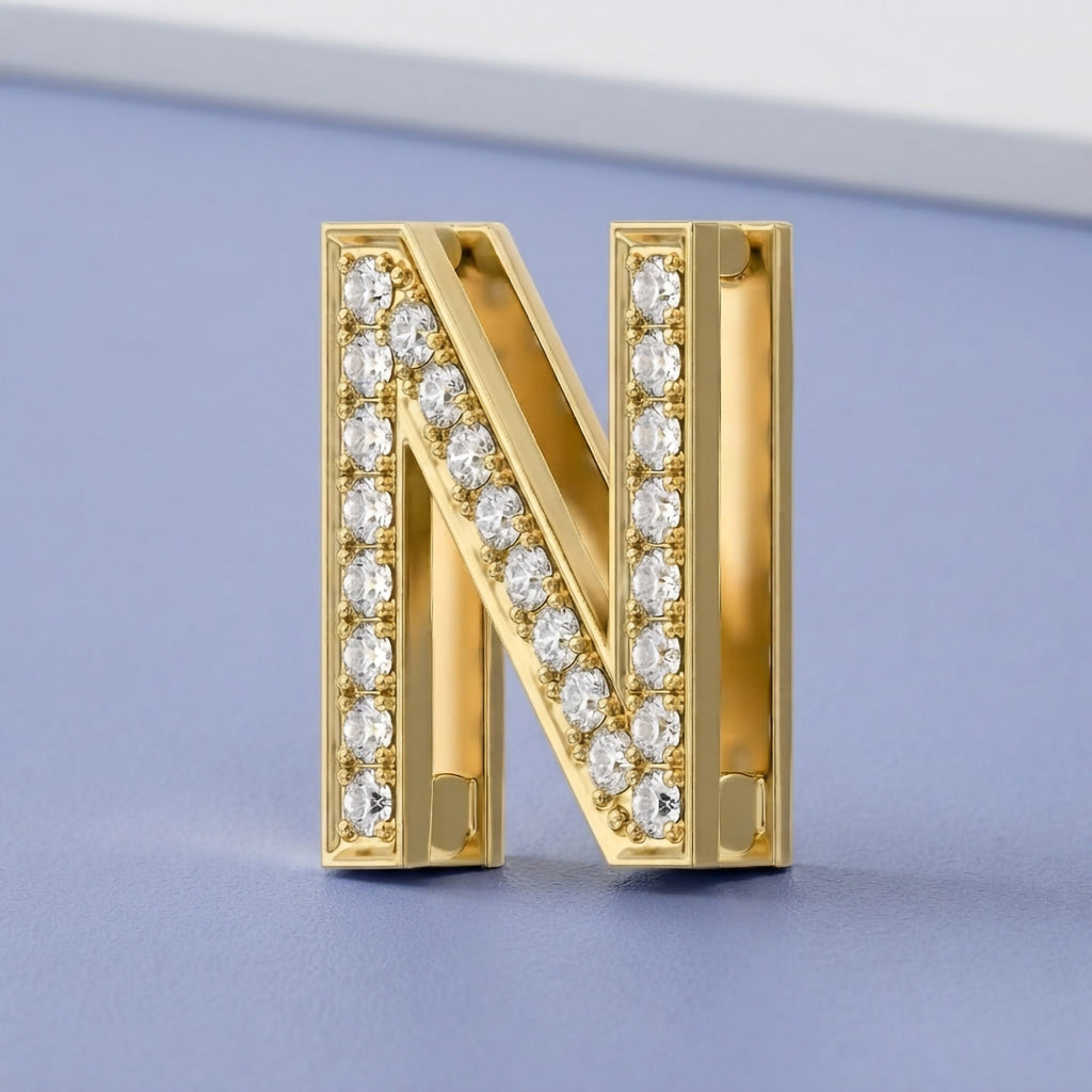 0.85 TCW  Round Cut Lab Grown Diamond "N" Letter Pendant