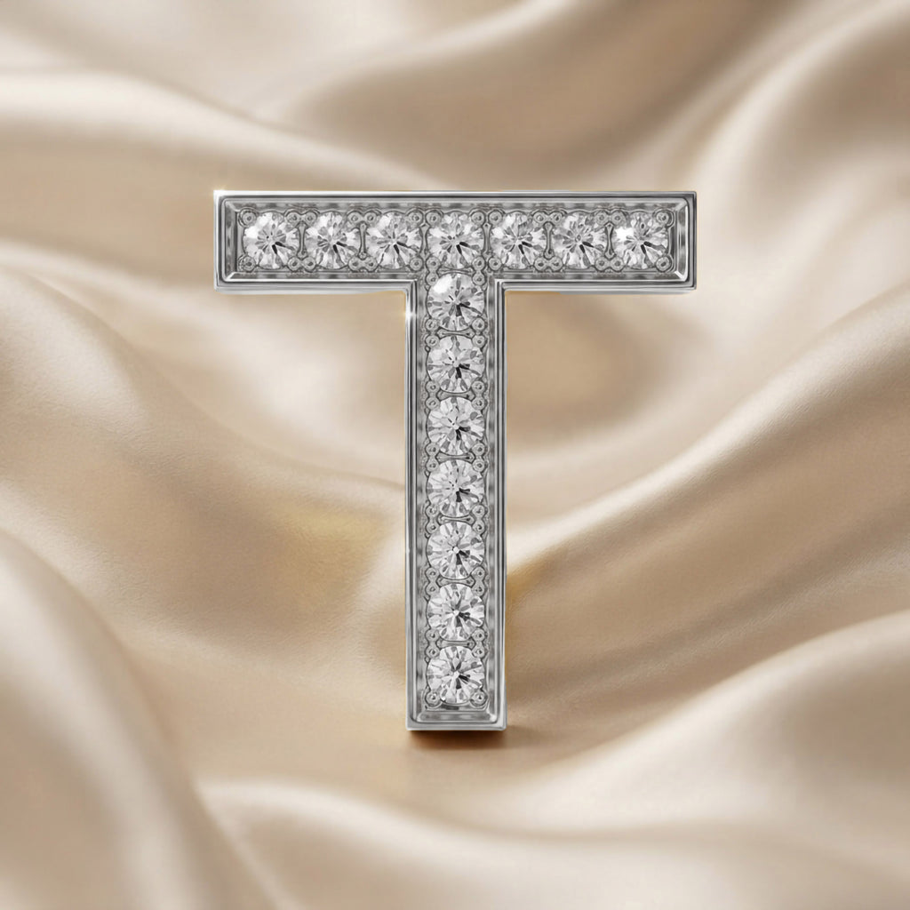 0.45 TCW Round Cut Lab Grown Diamond "T" Letter Pendant